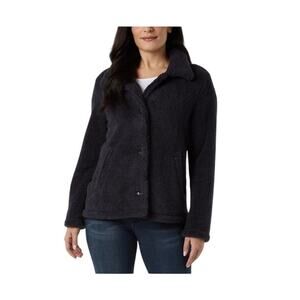 NWT 32 Degrees Women's Cozy Fleece Button Front Jacket Black /Dark Navy